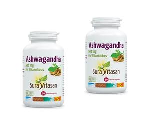 Sura Vitasan Ashwagandha - Pack Ahorro 2 x 30 Cápsulas Vegetales 500mg - Extracto de Raíz con 5% Witanólidos - Adaptógeno Natural para Equilibrio Mental y Resistencia al Estrés