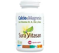 Sura Vitasan Calcio y Magnesio 100 Cápsulas Vegetales - Con Zinc, Boro, Cola de Caballo y Vitaminas D y K1 - Alta Absorción (Citrato) - Salud Ósea Integral y Articulaciones