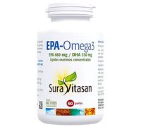 Sura Vitasan EPA Omega 3 (EPA + DHA) 60 Perlas - 660mg de EPA por Perla - Aceite de Pescado de Alta Pureza con Destilación Molecular - Salud Cardiovascular e Inflamación - Sin Metales Pesados