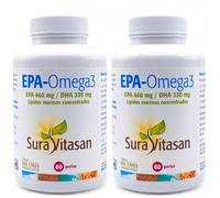 Sura Vitasan EPA-Omega3 - Pack Ahorro 2 x 60 Unidades - Con Omega-3, 660mg EPA, 330mg DHA y Aceite de Pescado - Ayuda a Mantener el Funcionamiento Normal del Cerebro y de la Visión