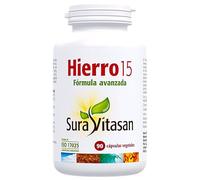 Sura Vitasan Hierro 15 Fórmula Avanzada 90 Cápsulas Vegetales - Bisglicinato Ferroso de Alta Absorción (Hierro Quelado) - Suave con el Estómago - Energía, Antifatiga y Sistema Inmune
