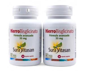 Sura Vitasan Hierro Bisglicinato - Pack Ahorro 2 x 30 Cápsulas - Suplemento con Vitamina C, Vitaminas B y Hierro - Contribuye al Funcionamiento Normal del Sistema Inmunitario