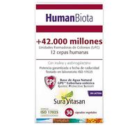 Sura Vitasan Human Biota 30 Cápsulas - Con Prebióticos (Inulina y AOS) - Probiótico de Alta Potencia con 42.000 Millones de Microorganismos y 12 Cepas de Origen Humano - Salud Intestinal y Microbiota