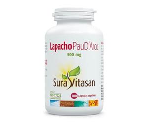 SURA VITASAN Lapacho Pau D'Arco 500 mg 100 Cápsulas - Complemento Alimenticio de Corteza 100% Recolección Silvestre - Apoyo a las Defensas Naturales y Bienestar Digestivo