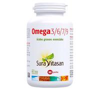 Sura Vitasan Omega 3-6-7-9 - 90 Perlas - Complejo Integral de Ácidos Grasos Esenciales - Aceite de Pescado Salvaje, Borraja, Lino y Espino Amarillo - Salud Cardiovascular, Piel y Mucosas