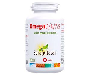 Sura Vitasan Omega 3-6-7-9 - 90 Perlas - Complejo Integral de Ácidos Grasos Esenciales - Aceite de Pescado Salvaje, Borraja, Lino y Espino Amarillo - Salud Cardiovascular, Piel y Mucosas