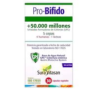 Sura Vitasan Pro-Bífido 30 Cápsulas Vegetales - Probiótico de Alta Potencia con 40.000 Millones de Bacterias - 10 Cepas Especializadas para Flora Intestinal y Defensas - Protección Entérica