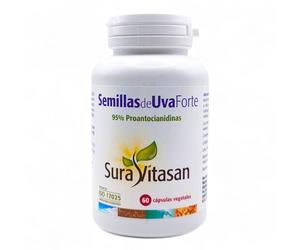 Sura Vitasan Semilla de Uva Forte con Arándano Rojo 60 Cápsulas Vegetales - 95% Proantocianidinas (OPC) - Potente Antioxidante, Circulación y Salud Urinaria