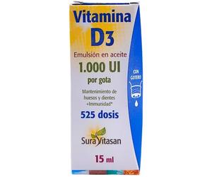 Sura Vitasan Vitamina D3 Líquida 15ml - 1000 UI por Gota - Con Aceite de Coco (MCT) - Alta Absorción para Huesos, Músculos y Sistema Inmunitario