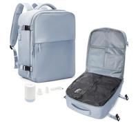 suradar Mochila Viaje al Vacio, Mochila Vacio con Bomba Travel Backpack Bolsa de Cabina Avion 45x36x20 para EasyJet Equipaje de Mano con Sistema Compresion para Hombre y Mujer Azul grisáceo