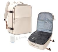 suradar Mochila Viaje al Vacio, Mochila Vacio con Bomba Travel Backpack Bolsa de Cabina Avion 45x36x20 para EasyJet Equipaje de Mano con Sistema Compresion para Hombre y Mujer Beige con marrón
