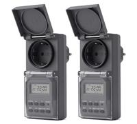 SURAIELEC 2 temporizadores digitales IP44, enchufe exterior 20 programas | Tapa protectora IP44, función aleatoria, batería recargable, temporizador exterior, iluminación de jardín, bomba de estanque
