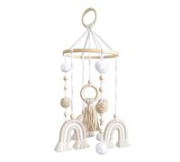 Surakey Carillones de viento para bebé, boho arco iris, cuna móvil de madera para bebé con pomPom, habitación de los niños y niñas