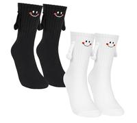 SURALIN 2 pares de calcetines magnéticos Unisex para sujetar la mano, calcetines divertidos, regalo divertido, cumpleaños, marido, esposa, amigo, familia, pareja, pareja