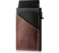 SURAZO® Cartera de piel auténtica para tarjetas de crédito con compartimento para monedas, cartera delgada con compartimento para tarjetas, monedero de metal con protección RFID, mini funda de piel