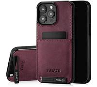 SURAZO Funda de Piel auténtica para Apple iPhone 15 Pro MAX, Resistente a los Golpes, Funda para teléfono móvil con [Tarjetero, función Atril, Llavero] Vintage Slim Bumper (Borgoña)