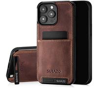 SURAZO Funda de Piel auténtica para Apple iPhone 15 Pro, Resistente a los Golpes, con Tarjetero, función Atril, Llavero, Estilo Vintage, Color marrón