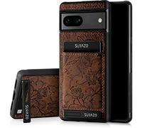 SURAZO Funda de Piel auténtica Premium para Google Pixel 7A, Resistente a los Golpes, con Tarjetero, función Atril, Llavero, diseño Floral, Color marrón