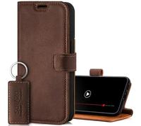 SURAZO Funda de Piel para Apple iPhone 15 Pro MAX - Funda Plegable de Piel auténtica [magnética, Tarjetero, protección RFID, función Atril, Color marrón Nuez