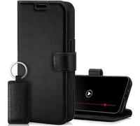 SURAZO Funda de Piel para Apple iPhone 15 Pro MAX, Plegable, Auténtica [Magnética, Tarjetero, Protección RFID, Función Atril] con Tapa Tipo Cartera (Negro)