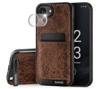 SURAZO Funda de Piel para Apple iPhone 16e con protección de cámara, Funda de Piel auténtica con función Atril, Llavero, diseño de Flores, Resistente a los Golpes, Color marrón