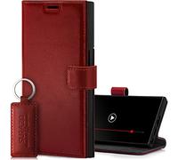 SURAZO Funda de Piel para Samsung Galaxy S23 Ultra, Plegable, Funda de Piel auténtica [magnética, Tarjetero, protección RFID, función Atril] Funda con Tapa Tipo Cartera (Rojo Costa)
