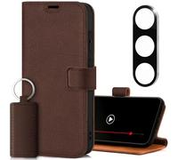 SURAZO Funda de Piel para Samsung Galaxy S25 Plus con Protector de cámara y Soporte, Funda de Piel auténtica de Primera Calidad con Tarjetero, protección RFID, Hecha a Mano, Color marrón