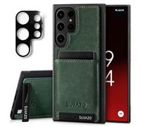 SURAZO Funda de Piel para Samsung Galaxy S25 Ultra con protección de cámara, Piel auténtica, Parte Trasera de teléfono móvil, [Tarjetero] [función Atril] [Llavero] Resistente a los Golpes de Piel