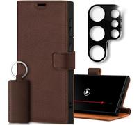 SURAZO Funda de Piel para Samsung Galaxy S25 Ultra con protección de cámara y Soporte, Funda de Piel auténtica de Primera Calidad [Tarjetero] [protección RFID] Funda de Piel con Tapa Hecha a Mano