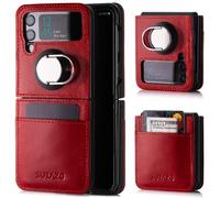 SURAZO Funda de Piel sintética para Samsung Galaxy Z Flip 4, Resistente a los Golpes, con Tarjetero, función Atril, Estilo Vintage, Color Rojo