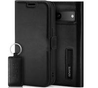 SURAZO Funda Delgada magnética para teléfono móvil Google Pixel 8 de Piel, Funda Plegable de Piel auténtica [con Tarjetero, protección RFID, Llavero] Funda de Piel (Negro)