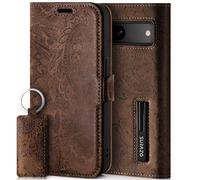 SURAZO Funda Delgada magnética para teléfono móvil Google Pixel 8 de Piel, Funda Plegable de Piel auténtica [Tarjetero, protección RFID, Estampado Floral] Funda de Piel (marrón)