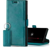 SURAZO Funda Fina magnética para Samsung Galaxy S23 Ultra de Piel, Funda de Piel auténtica Plegable [Tarjetero, protección RFID] Flip Flip Case Cover Wallet Case Cover Funda de Piel (Turquesa)