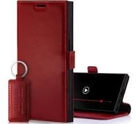 SURAZO Funda Fina magnética para Samsung Galaxy S24 Ultra de Piel, Funda de Piel auténtica, Funda Plegable [Tarjetero, protección RFID] Flip Flip Wallet Case Cover Funda de Piel (Costa Rojo)