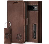 SURAZO Funda magnética Delgada para Google Pixel 8 Pro, Funda de Piel auténtica con diseño de Pata, Funda con Tapa RFID [función Atril, Tarjetero] (marrón Nuez)