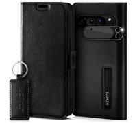 SURAZO Funda magnética Delgada para Google Pixel 9 Pro XL, Funda de Piel auténtica, Funda Plegable [con Tarjetero, protección RFID, protección de cámara] Funda con Tapa Tipo Cartera (Negro)