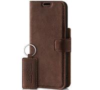 SURAZO Funda para Apple iPhone 13 Pro - Funda de Piel auténtica de con función Atril, Tarjetero, protección RFID, Hecha a Mano (marrón Nuez)