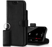 SURAZO Funda Premium para Apple iPhone 14 de Piel, Funda Plegable de Piel auténtica [con imán, Tarjetero, protección RFID, Llavero] Funda de Piel (Costa Negro)