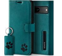 SURAZO Funda Premium para Google Pixel 7A 5G 5G - Funda Premium de Piel auténtica con diseño de Pata - Funda RFID [con imán, función Atril, Tarjetero] Funda de Piel (Turquesa)