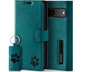 SURAZO Funda Premium para Google Pixel 7A 5G 5G - Funda Premium de Piel auténtica con diseño de Pata - Funda RFID [con imán, función Atril, Tarjetero] Funda de Piel (Turquesa)