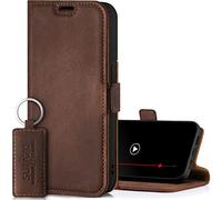 SURAZO Premium 2.0 Funda para Apple iPhone 14 Funda de piel - Funda plegable de piel auténtica [con imán, tarjetero, protección RFID] Flip Flip Case Cover Wallet Case Cover Funda de piel (marrón nuez)