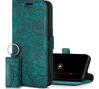 SURAZO Premium 2.0 - Funda para Apple iPhone 14 Pro MAX de Piel, Funda de Piel auténtica Plegable [magnética, Tarjetero, protección RFID, diseño de Flores]