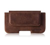 SURAZO Premium Riñonera de Piel Auténtica para Apple iPhone 14 Pro - Funda Horizontal de Cuero Completo Con Cinturón (Marrón Nuez)