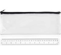 Surcotto Estuche transparente de 32 cm para exámenes, incluye regla de 30 cm, capacidad para 40 bolígrafos, cierre de cremallera y mango superior
