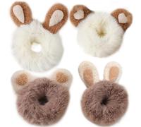 Surcunteros esponjosos Surcunchies para niñas, 4 piezas elásticas Scrunchies Fluffy Rabbit/Bear Ear lindo pelos de cabello Fluffy Cabello portátil Bobbles de cabello grueso portátil