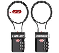 SURE LOCK Candados de equipaje aprobados por la TSA, candado de cable de combinación de 3 dígitos con indicador rojo, esfera grande y botón de fácil presión para maletas y mochilas, paquete múltiple y