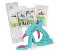 Surebonder Lynn Lilly Edition - Mini pistola de pegamento caliente de punta fina inalámbrica/con cable con barras de pegamento multiusos, color, purpurina y tela, color azul