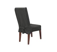 SureFit Funda de una Pieza de Tejido de Cesta de Granja con Lazos, Funda para Silla de Comedor, Ajuste Tejido Relajado, 100% algodón, Lavable a máquina, Color carbón