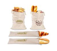 SUREH 4 bolsas de pan de lino reutilizables con cordón, bolsas grandes para pan sin blanquear, bolsa de almacenamiento de pan, para pan, baguette, pan artesanal hecho en casa y más alimentos