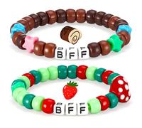 Sureio 2 pulseras de cuentas de la amistad, para mejores amigas, fresas y SwissRoll, pulseras elásticas para parejas, para juegos, fiestas de cumpleaños, regalos para mejores amigas y mujeres